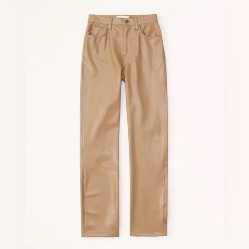 Abercrombie & Fitch 90’s Straight Ultra High Rise Tan Vegan Leather Pants 28 6S - Picture 3 of 10